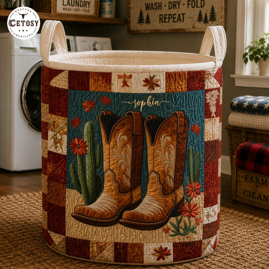 Cowboy Boots Personalized Quilted Laundry Basket TP01