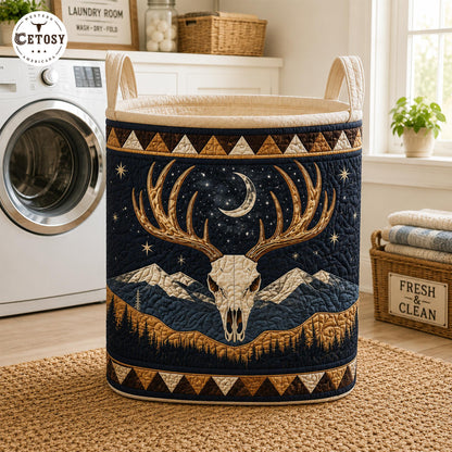 Western Deer Skull Quilted Laundry Basket TP02