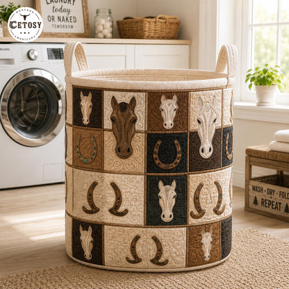 Western Horse Canvas Quilted Laundry Basket TP03
