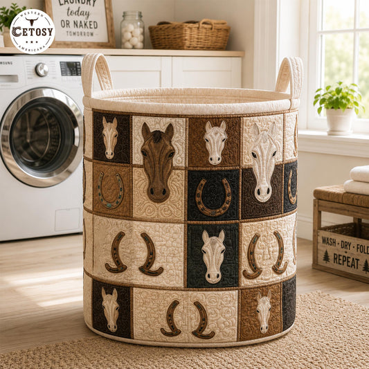 Western Horse Canvas Quilted Laundry Basket TP03