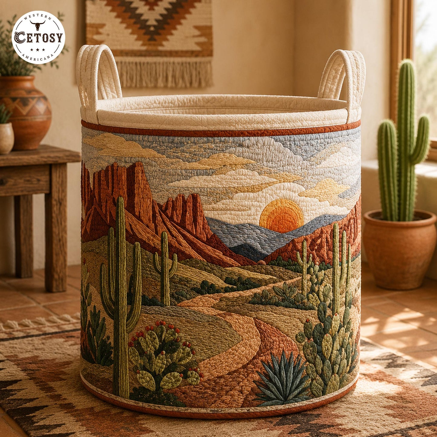Southwestern Desert Quilted Laundry Basket TP08