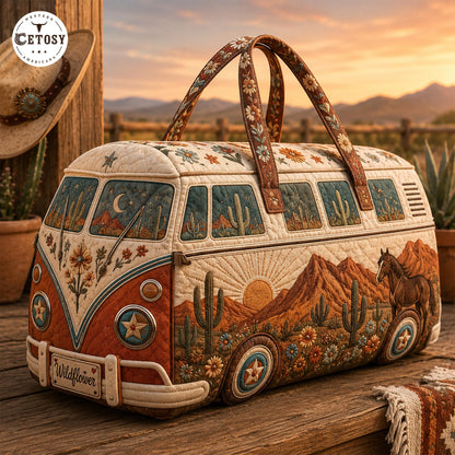 Boho Western Cowgirl VW Bus Quilted Duffle Bag TP04