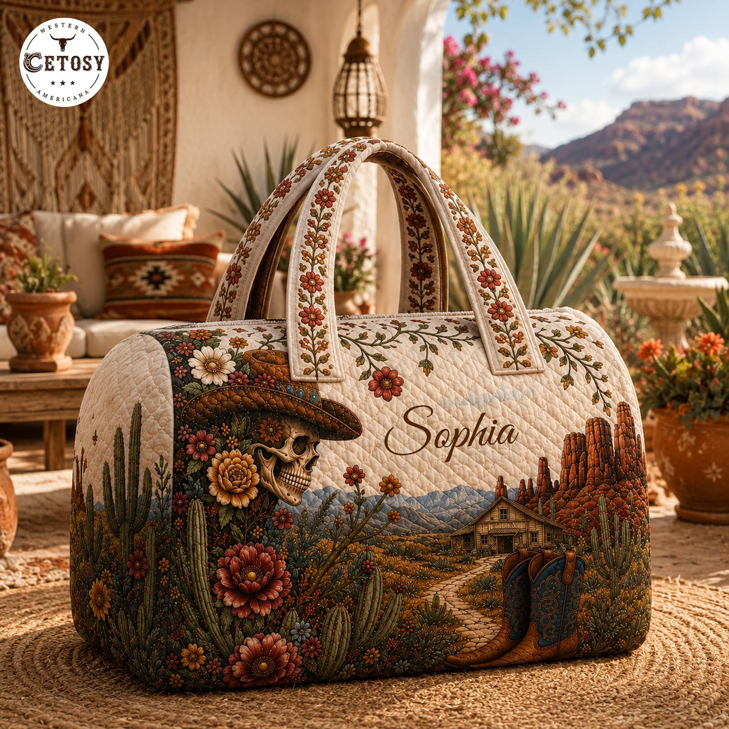 Sugar Skull Cowgirl Personalized Quilted Duffle Bag TP06