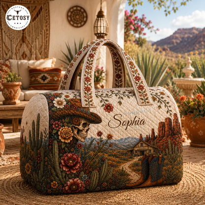 Sugar Skull Cowgirl Personalized Quilted Duffle Bag TP06
