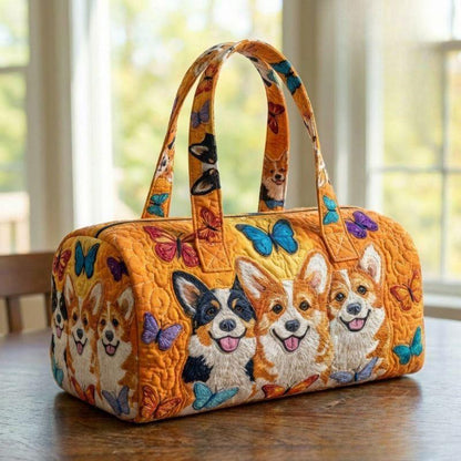 Whimsical Corgi & Butterfly Quilted Duffle Bag CETP16
