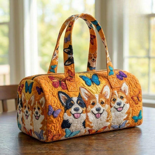 Whimsical Corgi & Butterfly Quilted Duffle Bag CETP16