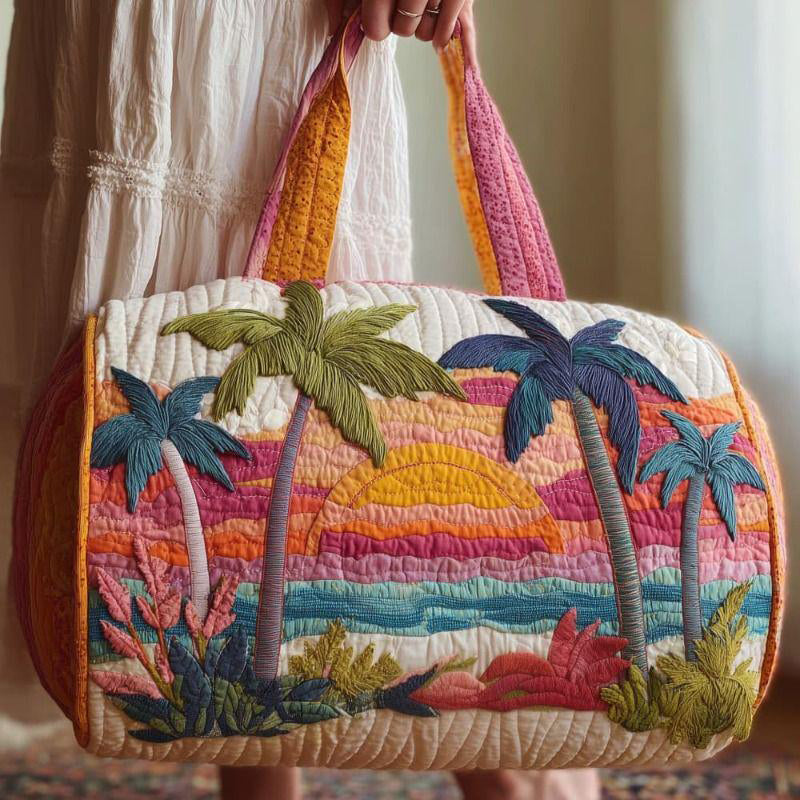 Boho Tropical Palm Tree Quilted Duffle Bag CETP21