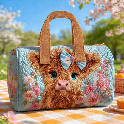 Floral Highland Cow Quilted Duffle Bag CETP23