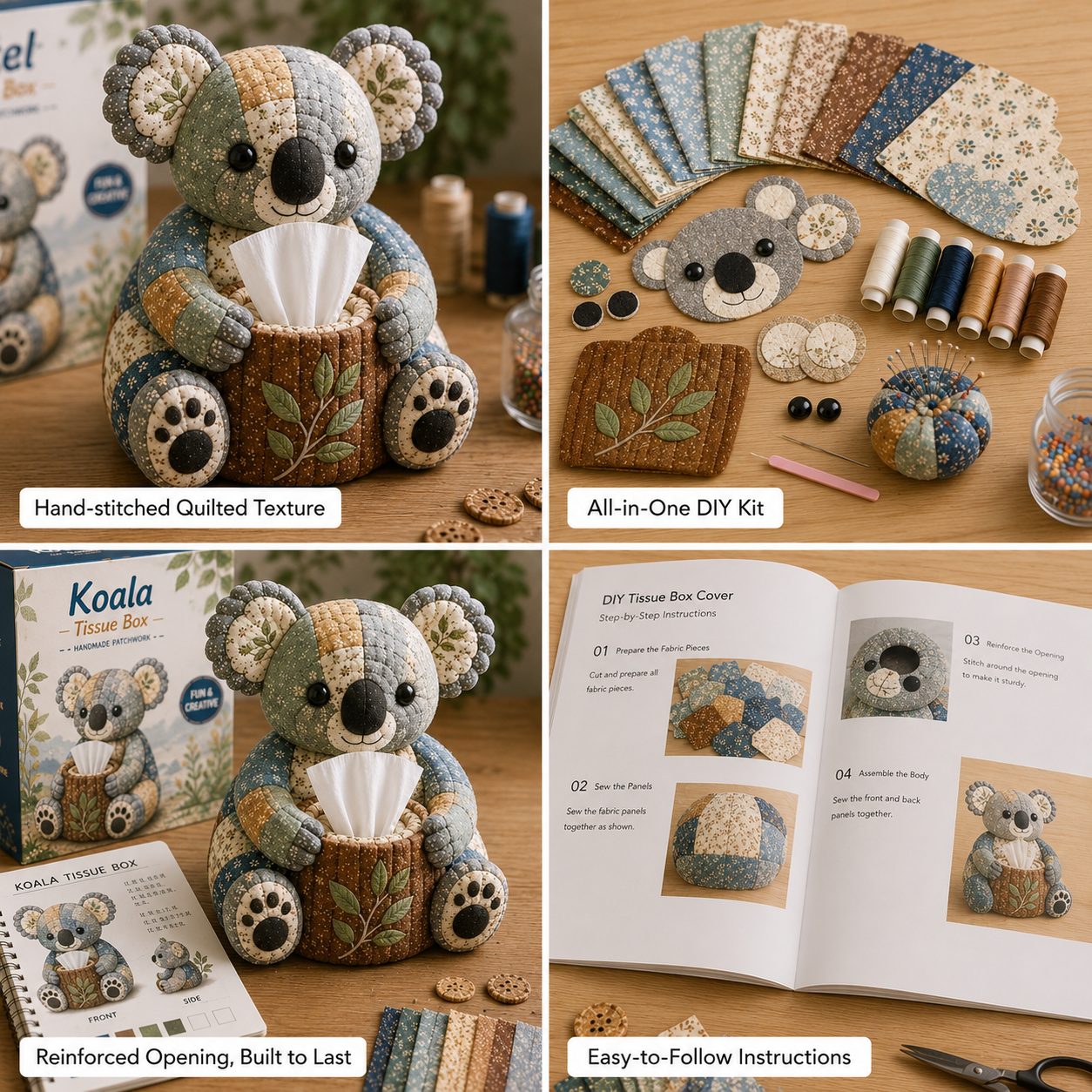 DIY Patchwork Animal Tissue Box Cover Kit | Cute Forest & Outback Friends Series