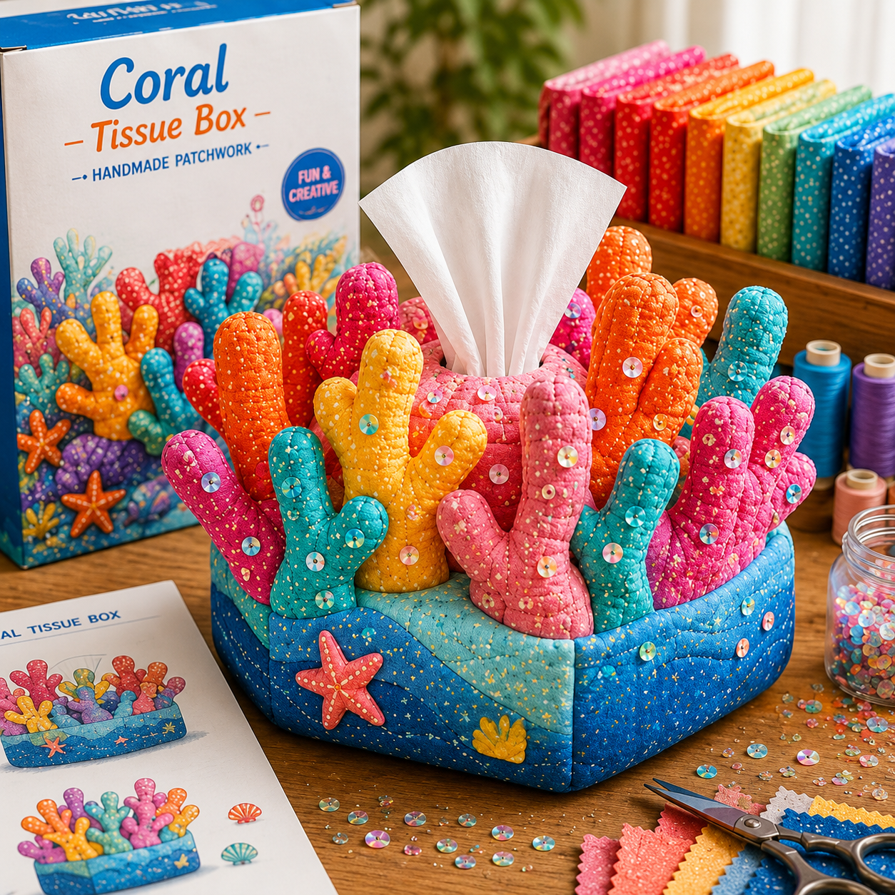 DIY Quilted Sea Animal Tissue Box Cover | Cute Handmade Ocean Craft Kit