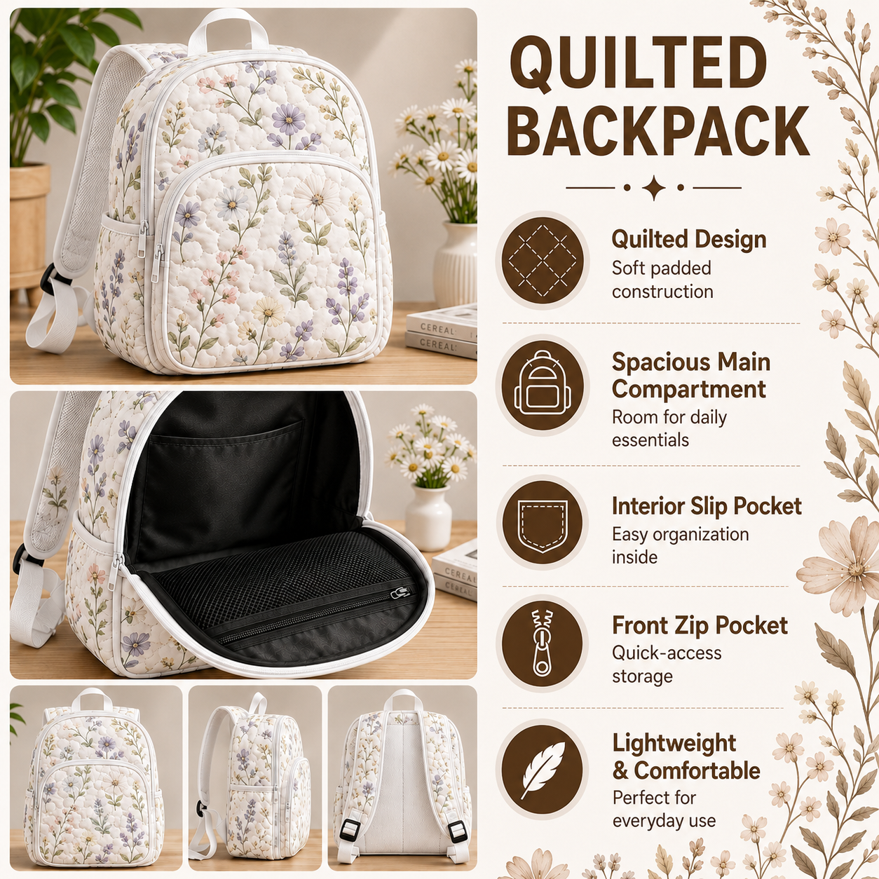 Custom Name Sun Peace Quilted Backpack CETN12