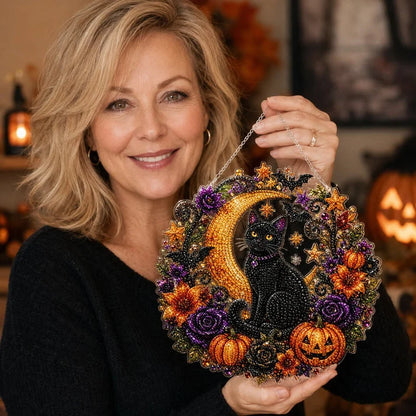 DIY Halloween Diamond Art - Black Cat & Moon Hanging Ornament