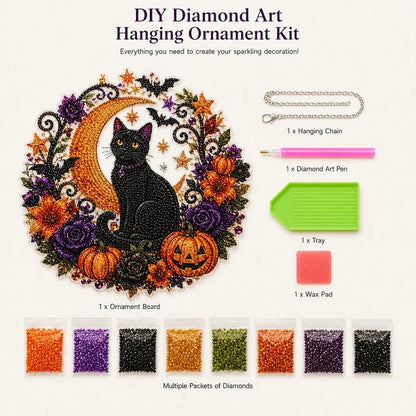 DIY Halloween Diamond Art - Black Cat & Moon Hanging Ornament