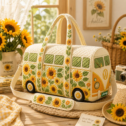 Personalized Sunflower Camper Van Quilted Travel Bag CELV15
