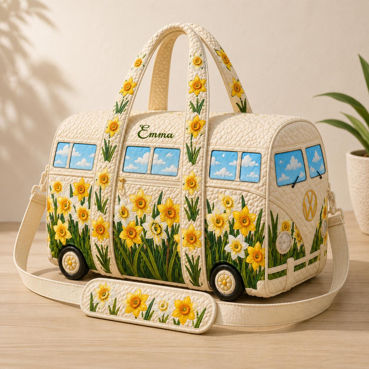 Personalized Sunflower Camper Van Quilted Travel Bag CETG19