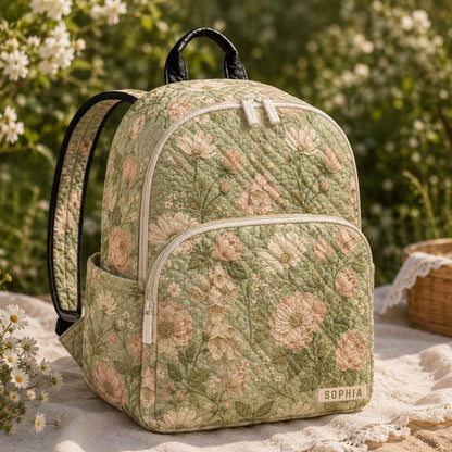 Personalized Vintage Flower Quilted Backpack CETN04