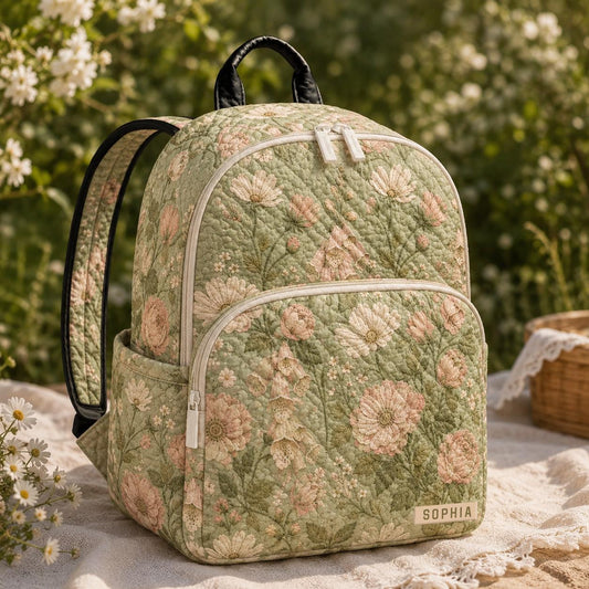Personalized Vintage Flower Quilted Backpack CETN04