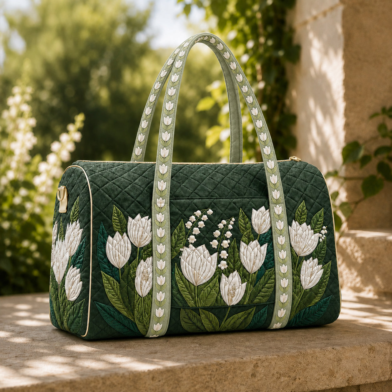 Sage Green Floral Quilted Travel Bag CETN01