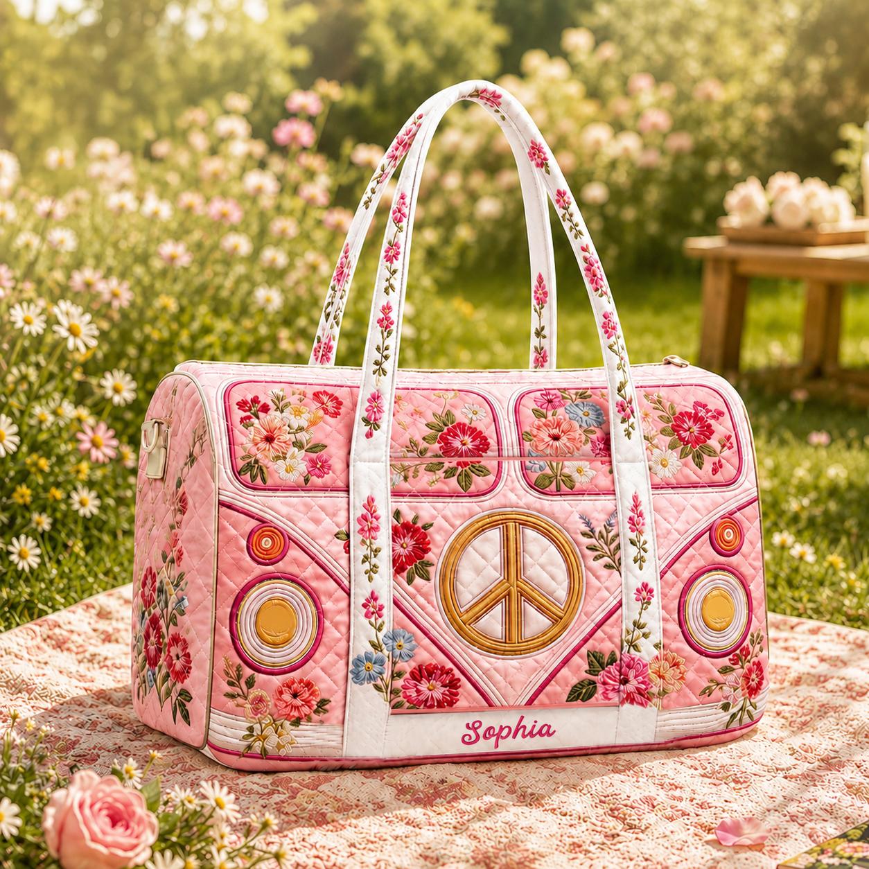 Custom Name Pink Flower Quilted Travel Bag CETN02