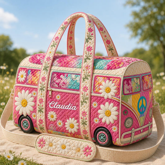 Custom Name Retro Hippie Van Quilted Travel Bag CETN13