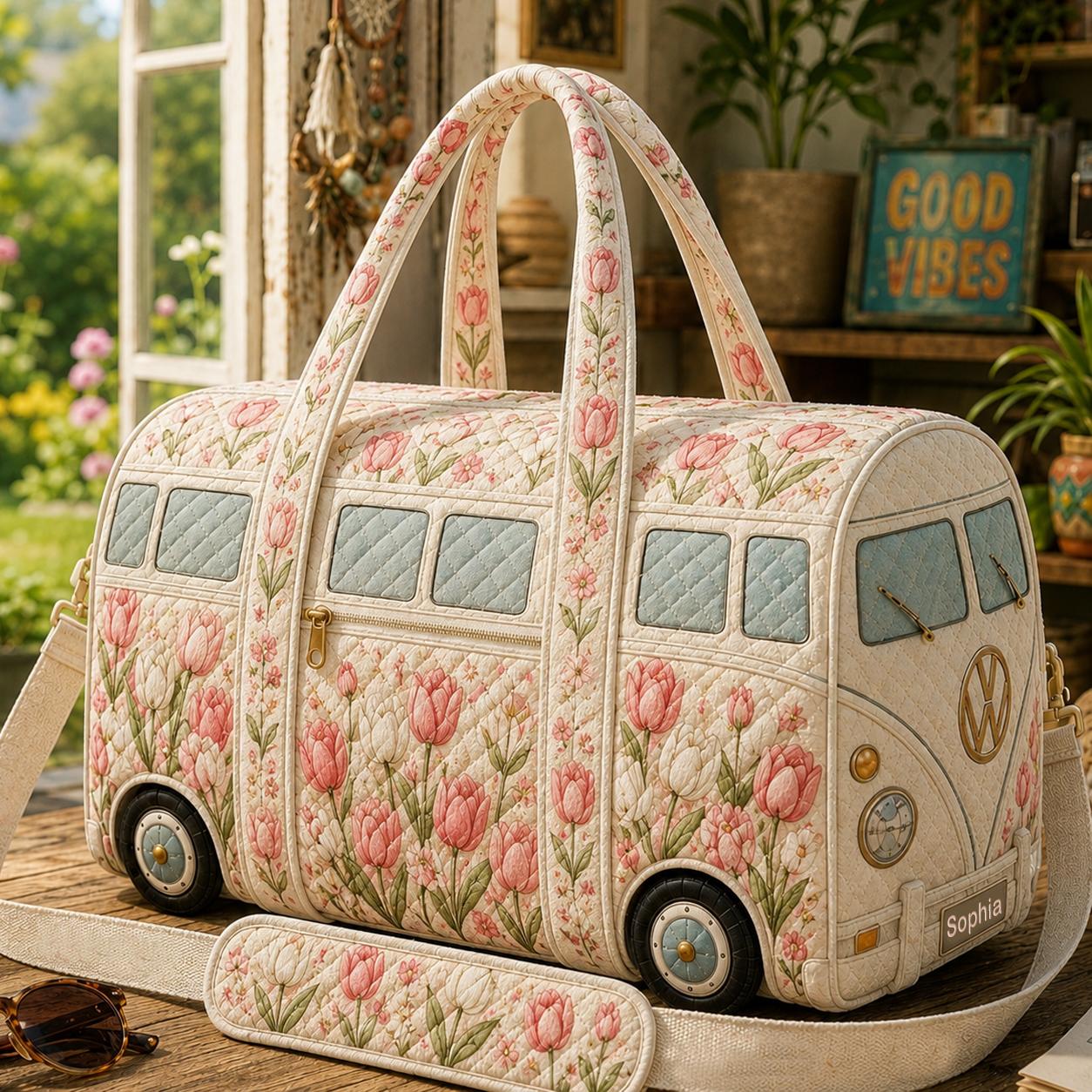 Personalized Floral VW Bus Quilted Travel Bag CETN18
