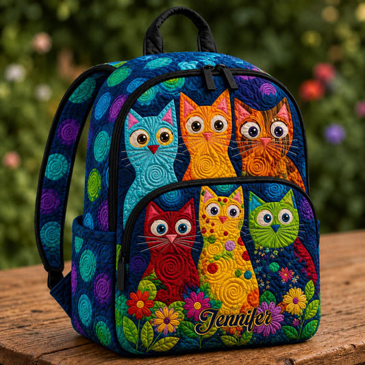 Personalized Colorful Cats Quilted Backpack CETP08