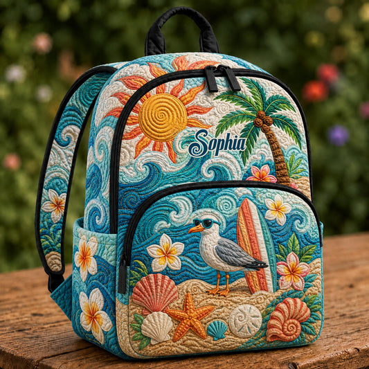 Custom Name Tropical Beach Quilted Backpack CETP09