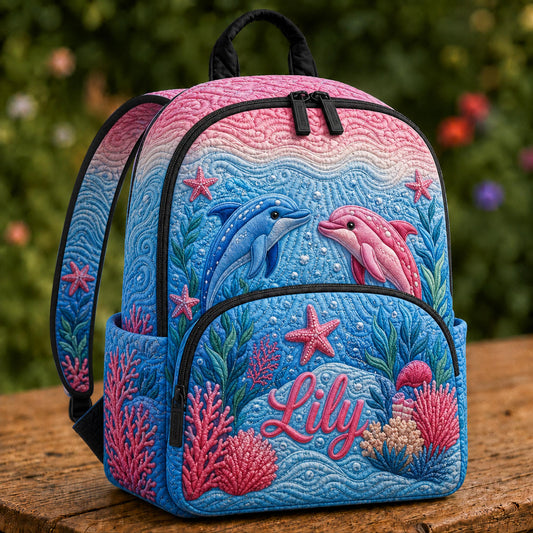Personalized Dolphin Coral Quilted Backpack CETP10