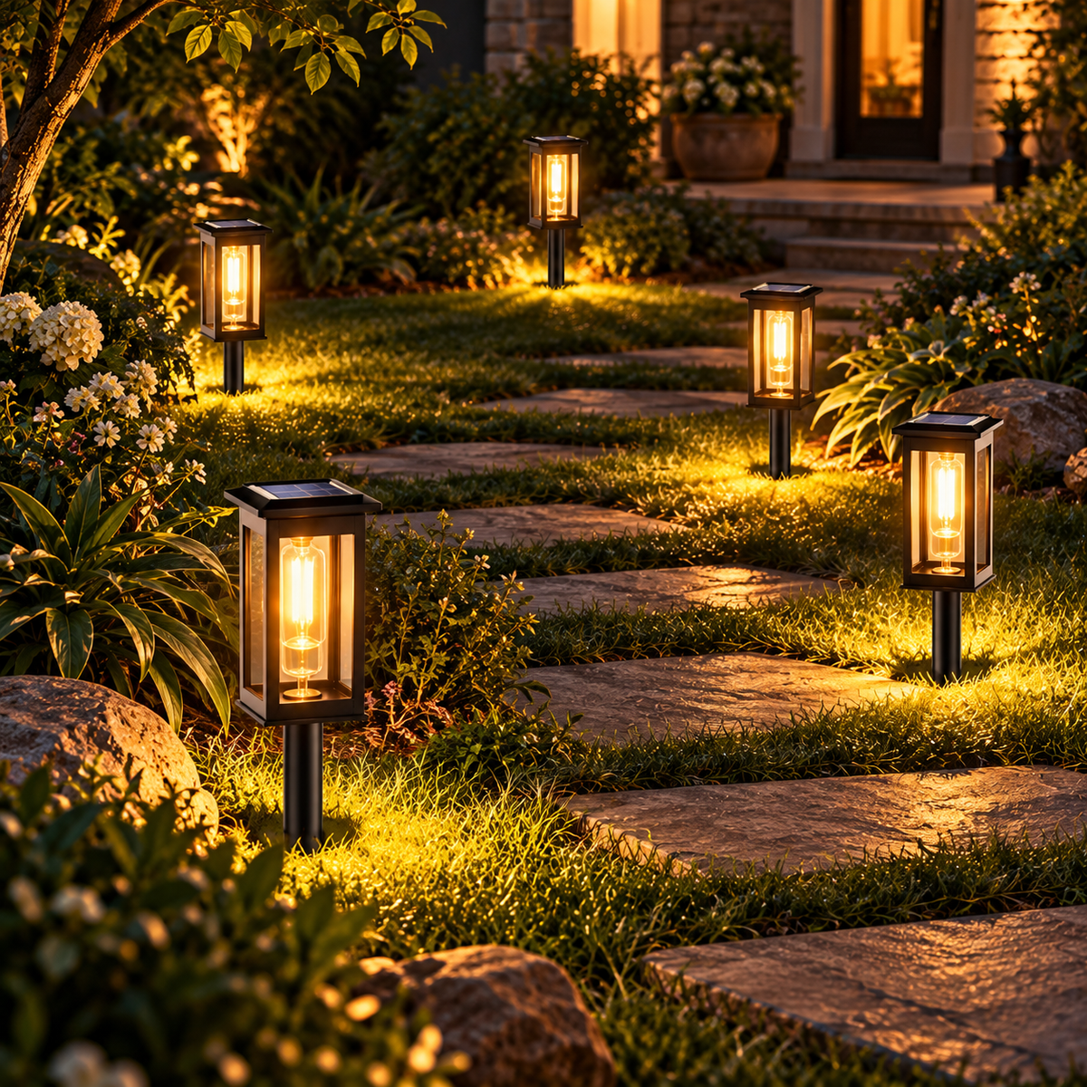 Retro Solar Pathway Lights Outdoor, Auto Dusk to Dawn LED Landscape Lighting for Garden Yard Driveway Path Decor