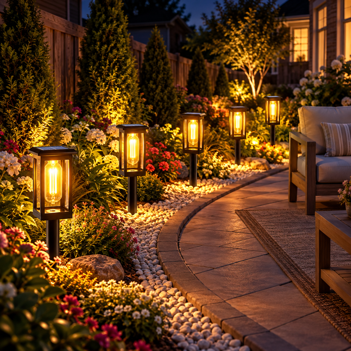 Retro Solar Pathway Lights Outdoor, Auto Dusk to Dawn LED Landscape Lighting for Garden Yard Driveway Path Decor