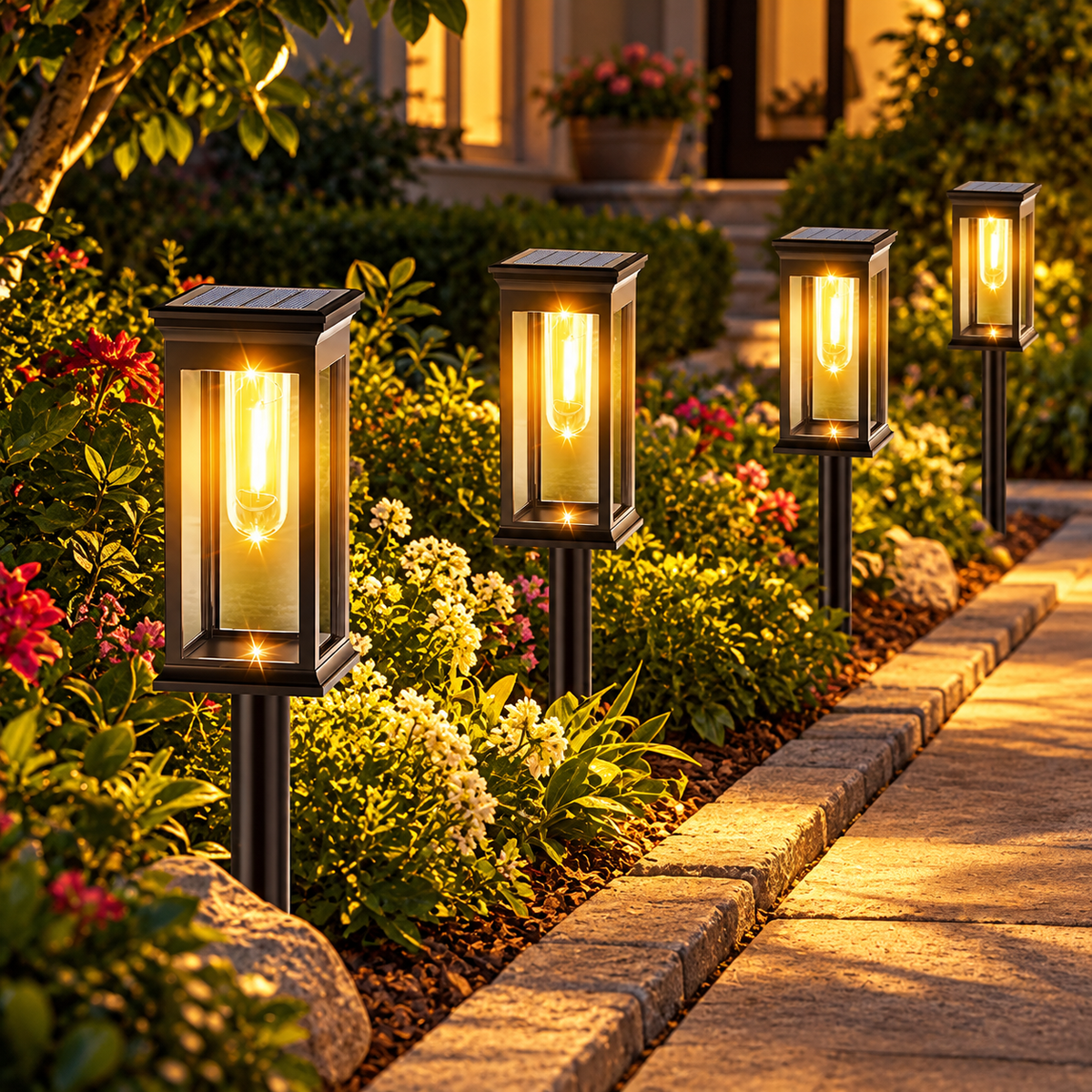 Retro Solar Pathway Lights Outdoor, Auto Dusk to Dawn LED Landscape Lighting for Garden Yard Driveway Path Decor