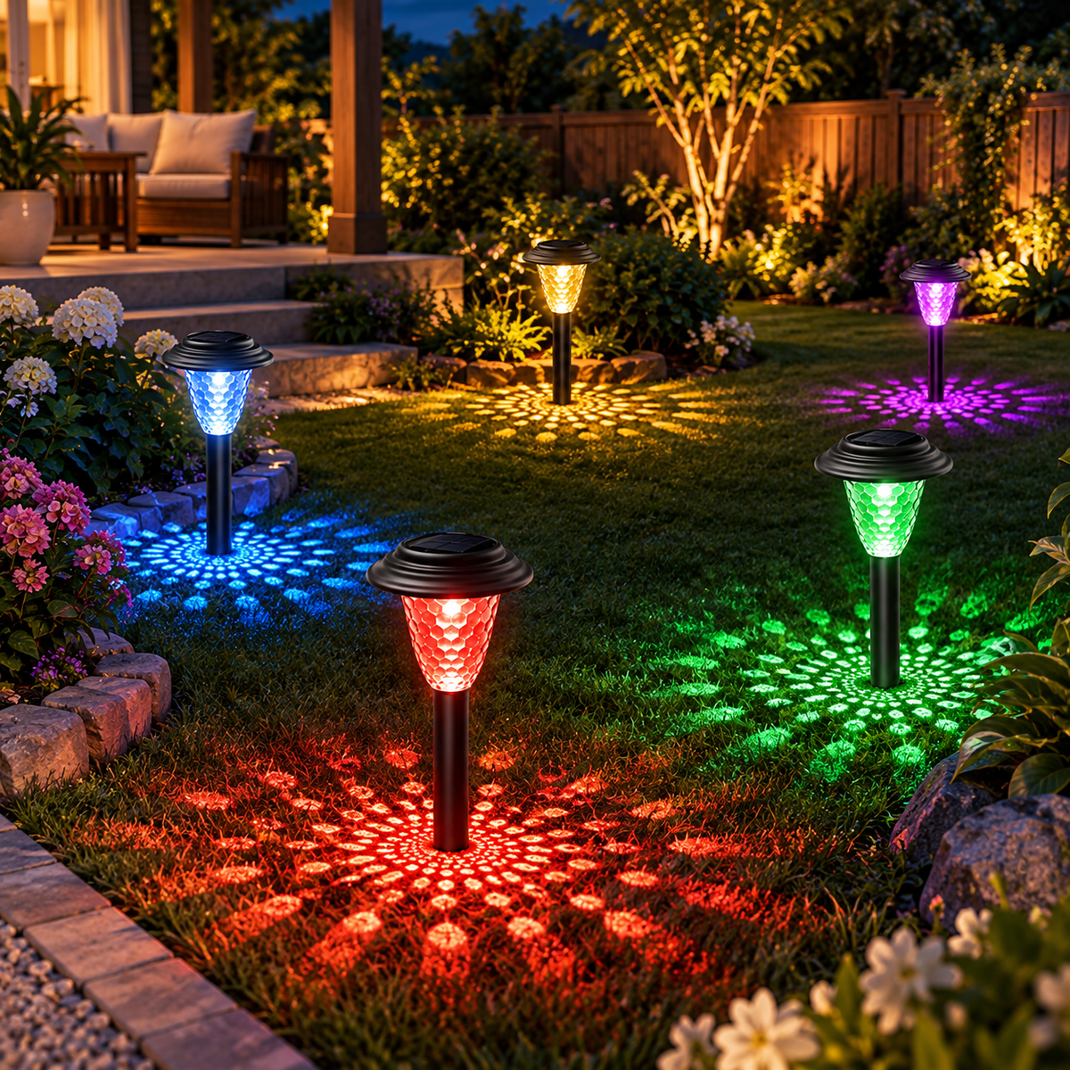 Solar Pathway Lights, IP65 Waterproof RGB & Warm White Outdoor Landscape Lighting LD64