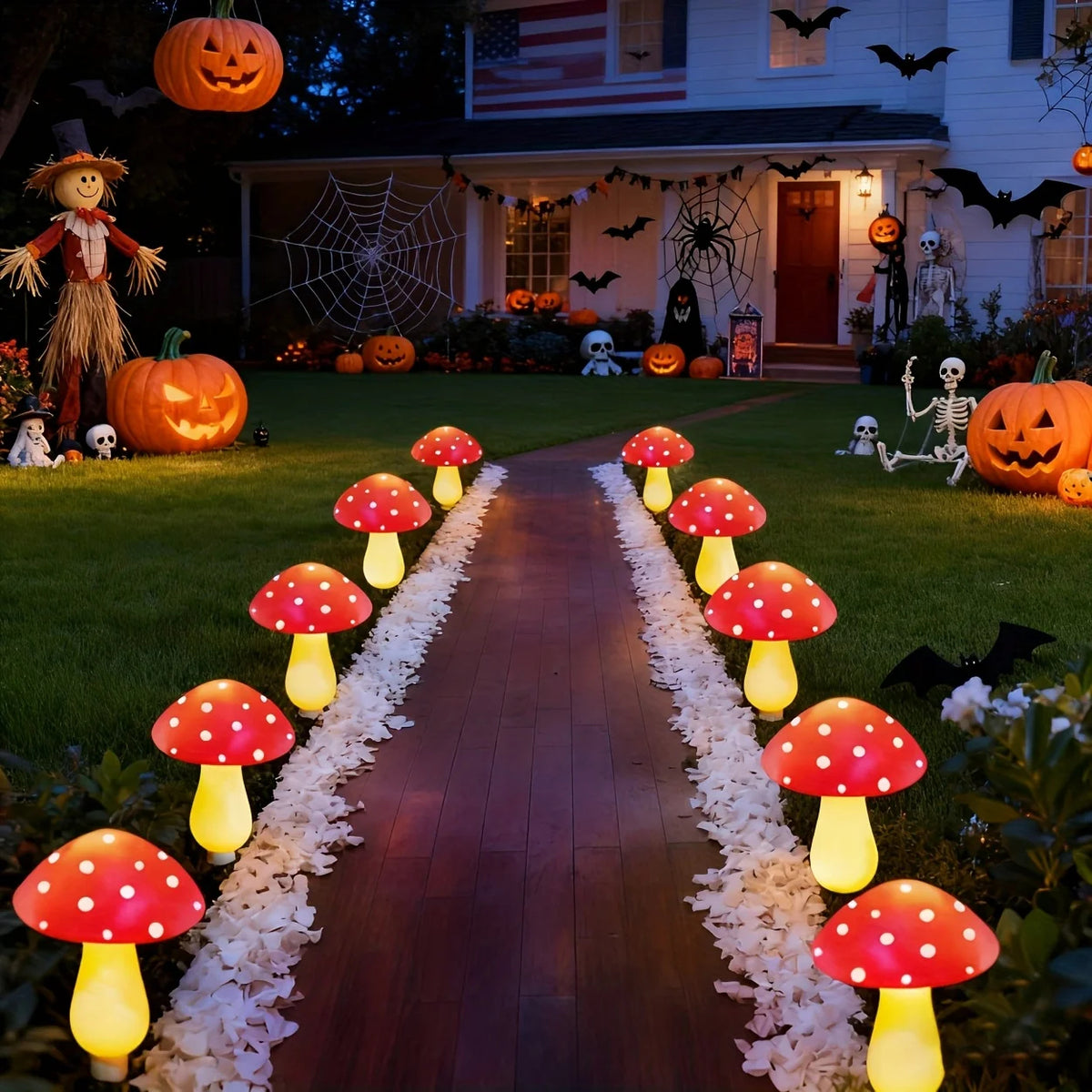 Solar Mushroom String Lights for Garden & Lawn, Waterproof Outdoor Decor
