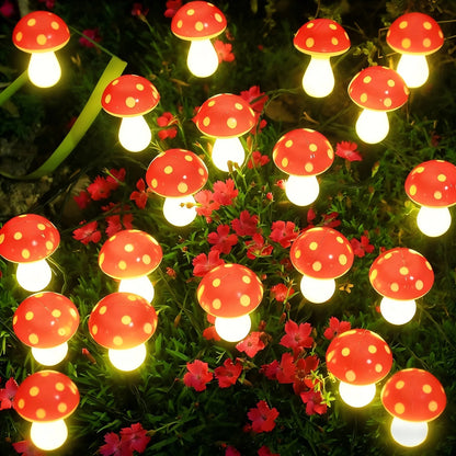 Solar Mushroom String Lights for Garden & Lawn, Waterproof Outdoor Decor