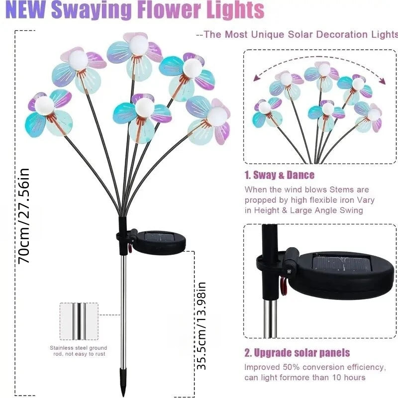 1PC Romantic Solar Firefly Flower Lights for Outdoor Garden Decor