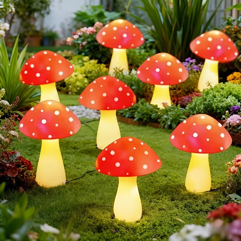 Solar Mushroom String Lights for Garden & Lawn, Waterproof Outdoor Decor