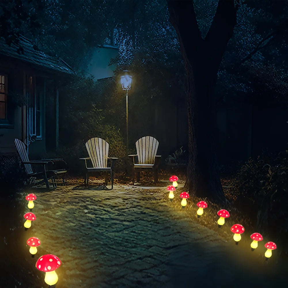Solar Mushroom String Lights for Garden & Lawn, Waterproof Outdoor Decor