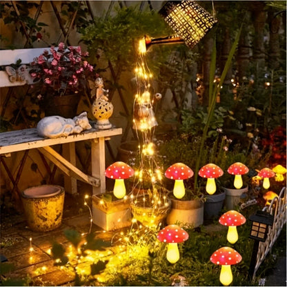 Solar Mushroom String Lights for Garden & Lawn, Waterproof Outdoor Decor