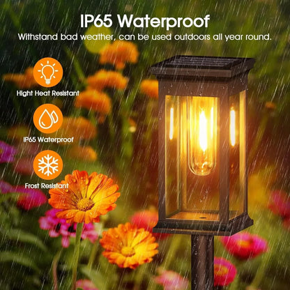Retro Solar Pathway Lights Outdoor, Auto Dusk to Dawn LED Landscape Lighting for Garden Yard Driveway Path Decor