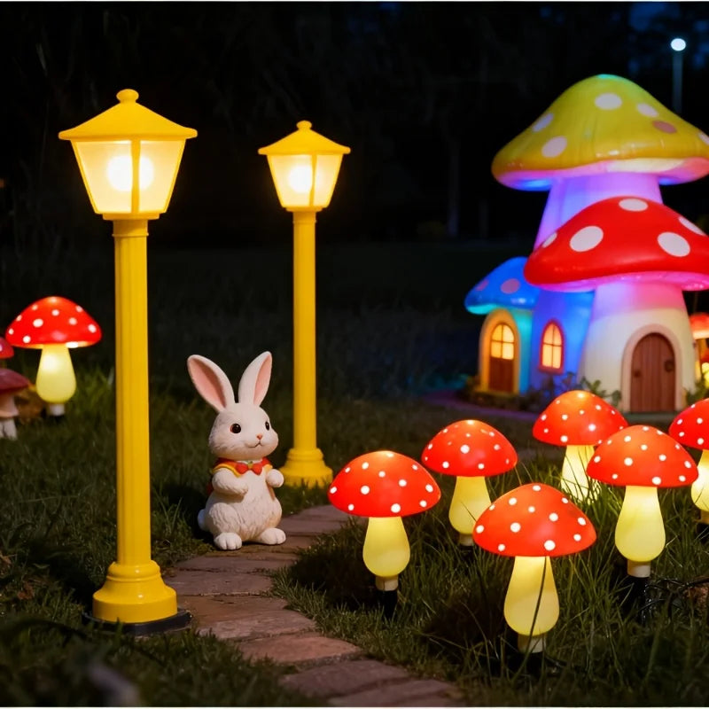 Solar Mushroom String Lights for Garden & Lawn, Waterproof Outdoor Decor