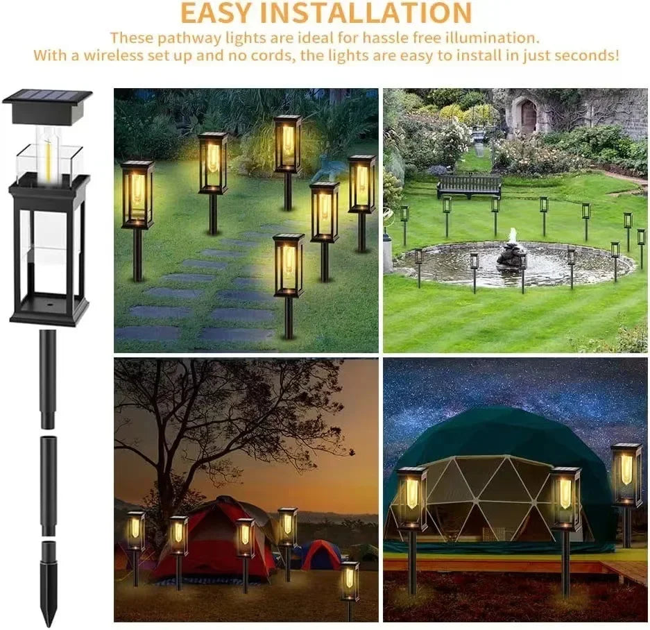 Retro Solar Pathway Lights Outdoor, Auto Dusk to Dawn LED Landscape Lighting for Garden Yard Driveway Path Decor