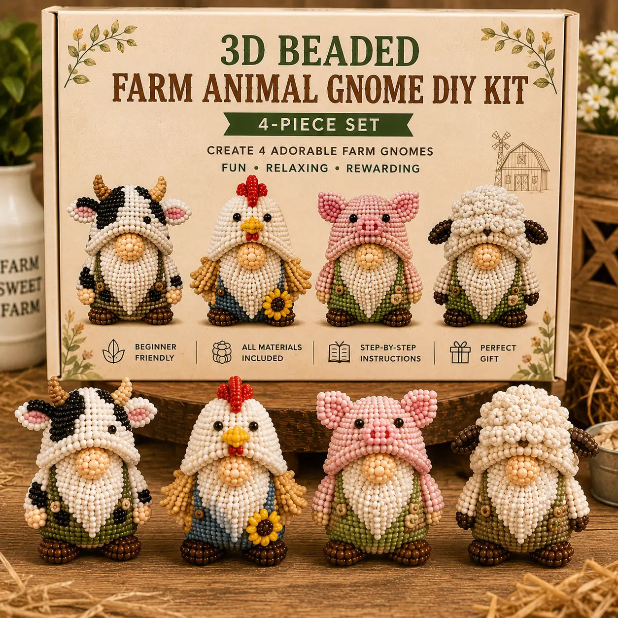 3D Beaded Gnome DIY Craft Kit - The Cozy Miniature World Series