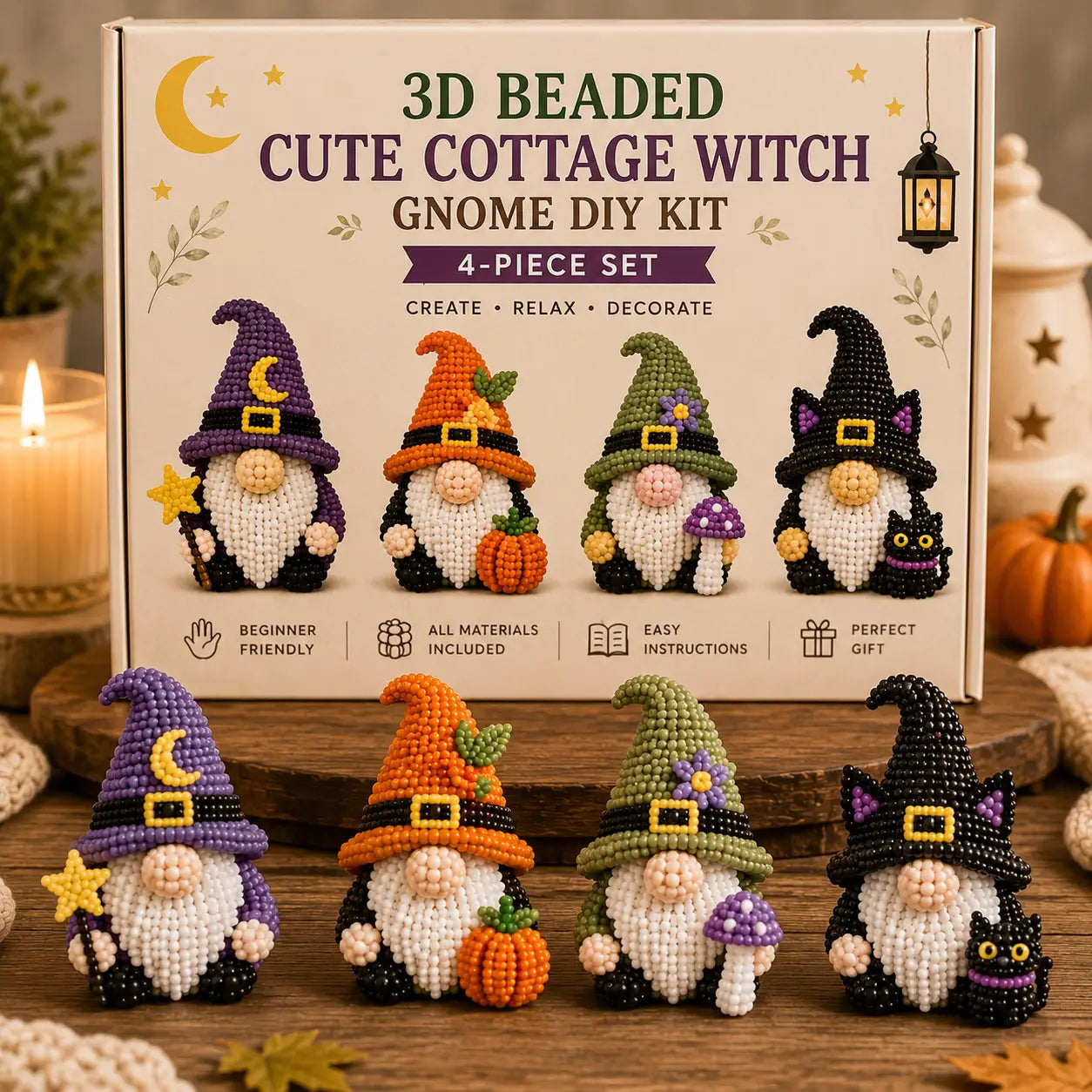 3D Beaded Gnome DIY Craft Kit - The Cozy Miniature World Series