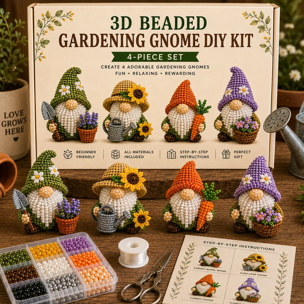3D Beaded Gnome DIY Craft Kit - The Cozy Miniature World Series