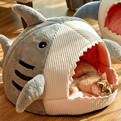 Enclosed Shark Cave Cat Bed Pet House Bed QH8