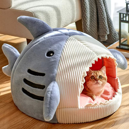 Enclosed Shark Cave Cat Bed Pet House Bed QH8