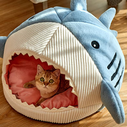 Enclosed Shark Cave Cat Bed Pet House Bed QH8