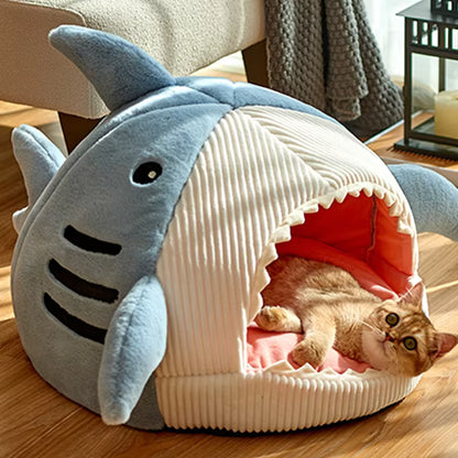 Enclosed Shark Cave Cat Bed Pet House Bed QH8