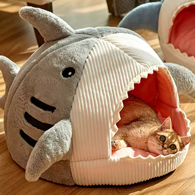 Enclosed Shark Cave Cat Bed Pet House Bed QH8