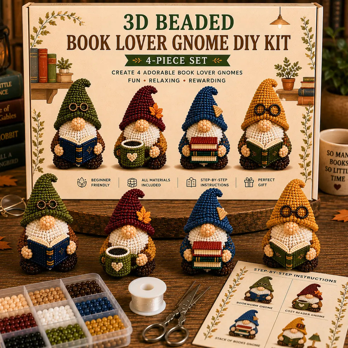 3D Beaded Gnome DIY Craft Kit - The Cozy Miniature World Series